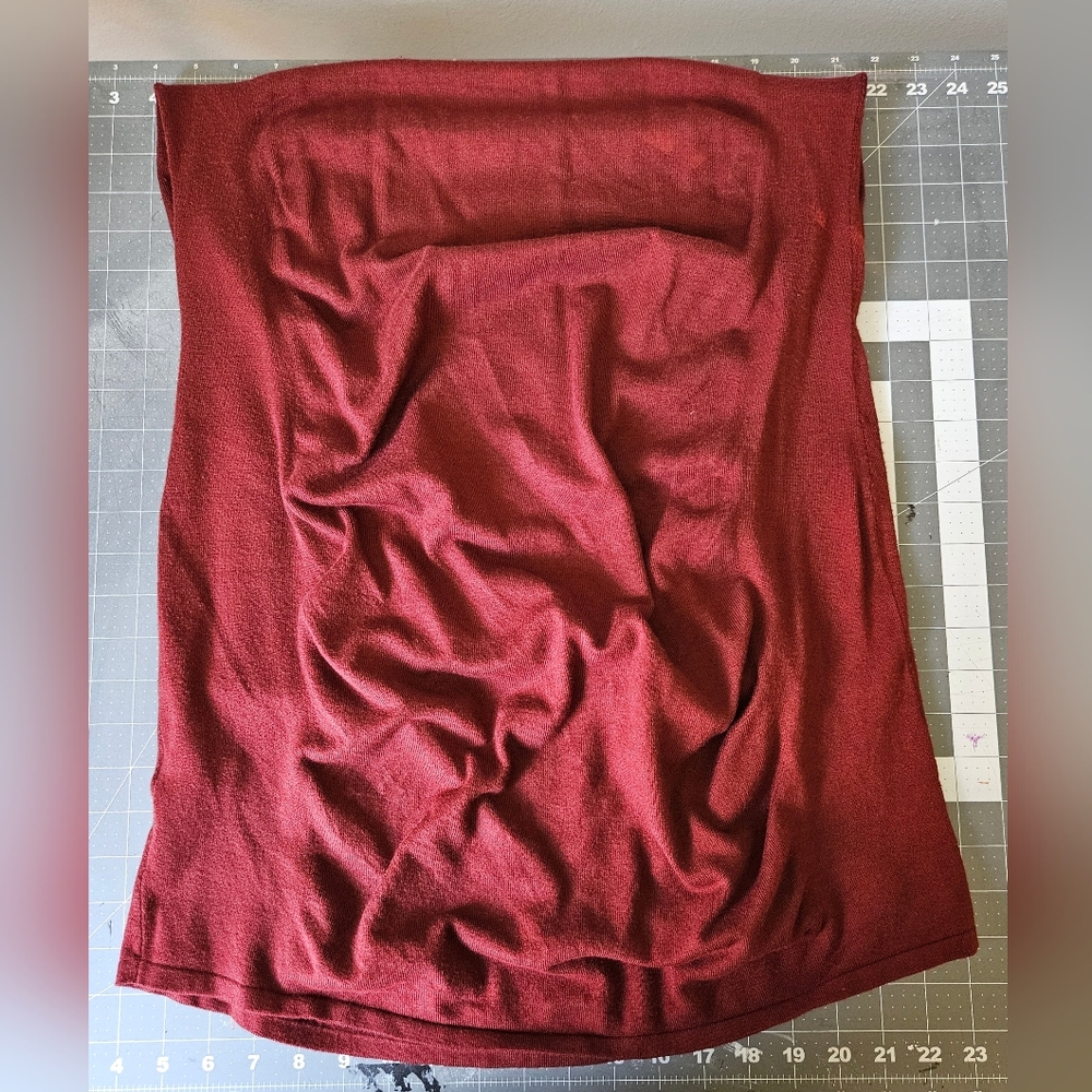 Express Burgundy Sleeveless Mock Neck Bodycon Midi Dress w/ Ruched Detailing - Picture 8 of 9